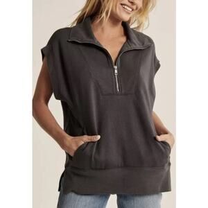 Abercrombie & Fitch Oversized Sleeveless Half-Zip Tunic Black Size Large